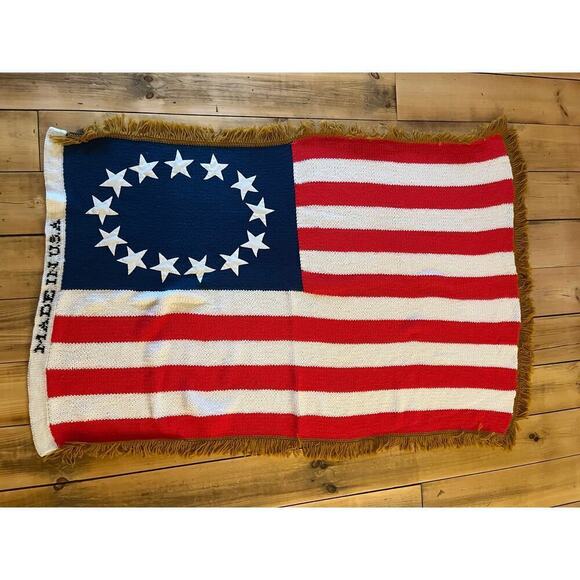 Vintage Crochet American Flag Blanket/Throw. USA.  Stripes. Couch Bed 68"x43" - Picture 3 of 4
